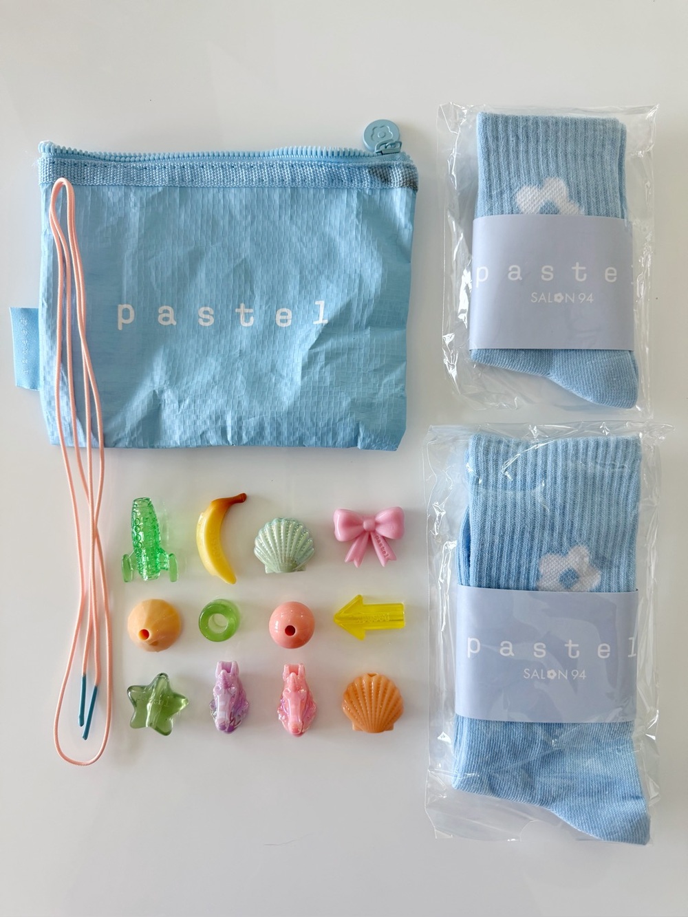 CJ Hendry Pastel beads pouch socks and string set